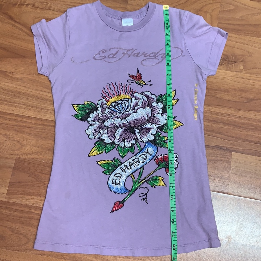 Ed Hardy *RARE* Chrysanthemum Rhinestone Shirt - Picture 10 of 10